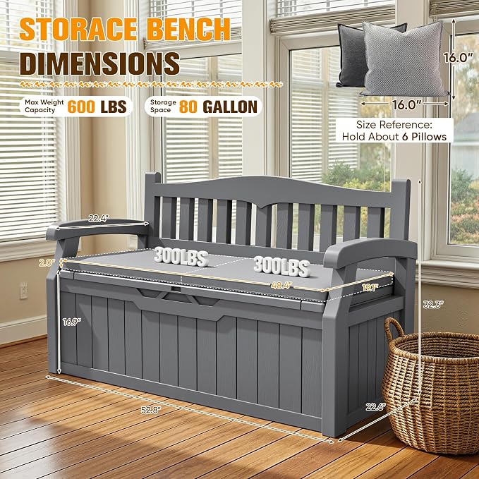 JUMMICO 80 Gallon Resin Outdoor Storage Bench - Image 3