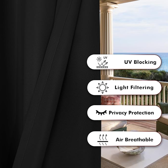BONZER Outdoor Curtains for Patio Waterproof Thick | Privacy Grommet Light - Image 4