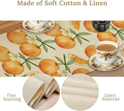 Orange Citrus Table Runner, Cute Spring Summer Fruit Themed Table Runner for Outdoor Birthday Party Kitchen Dining Home 13x120in