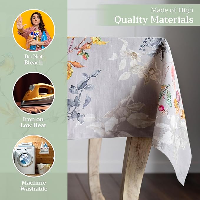 Maison d' Hermine Table Cloth Square Table 100% Cotton 54 x 54 Inches Fall Tablecloth Reusable Everyday Use for Thanksgiving Christmas Decorations Dining Farmhouse Party (Equinoxe - Grey)