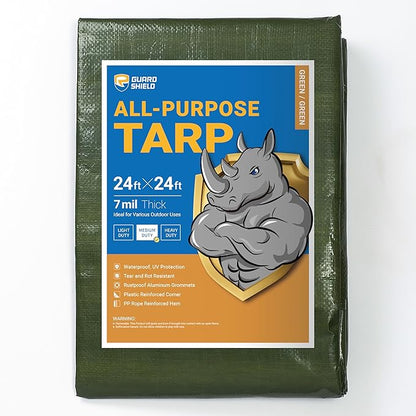 GUARD SHIELD Green Tarp Waterproof 24x24 Feet Medium Duty All Purpose Poly Tarps Cover 7mil