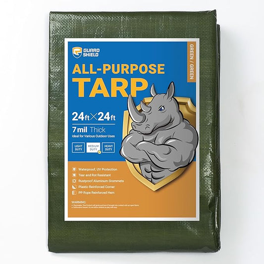 GUARD SHIELD Green Tarp Waterproof 24x24 Feet Medium Duty All Purpose Poly Tarps Cover 7mil