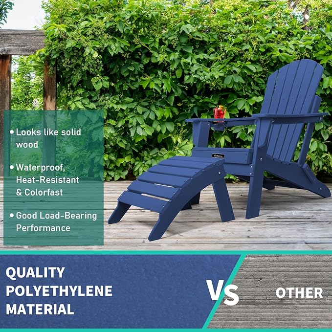 FUNBERRY Folding Adirondack Ottoman Set of 2, HDPE All Weather Outdoor Foot Rest, Easy Storage Patio Footstool, Ottomans and Footstools for Outside