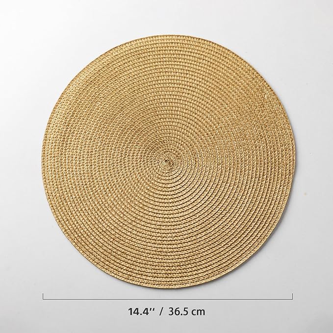 Round Placemats Set of 4 Plastic Woven Placemats Washable Wipeable Table Mats for Dining Table Heat Resistant Non-Slip Circle Place Mats (Tan)