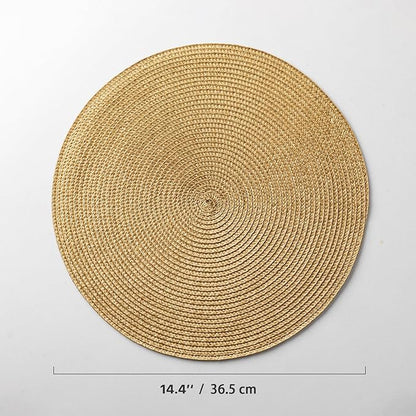 Round Placemats Set of 4 Plastic Woven Placemats Washable Wipeable Table Mats for Dining Table Heat Resistant Non-Slip Circle Place Mats (Tan)