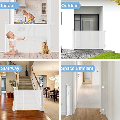 200 inches Extra Wide Retractable Baby Gate, 41.5 inches Tall Mesh Safety Gate for Oversized Openings, Living Rooms, Patios, Child & Pet Barrier for Indoor Outdoor Use, White