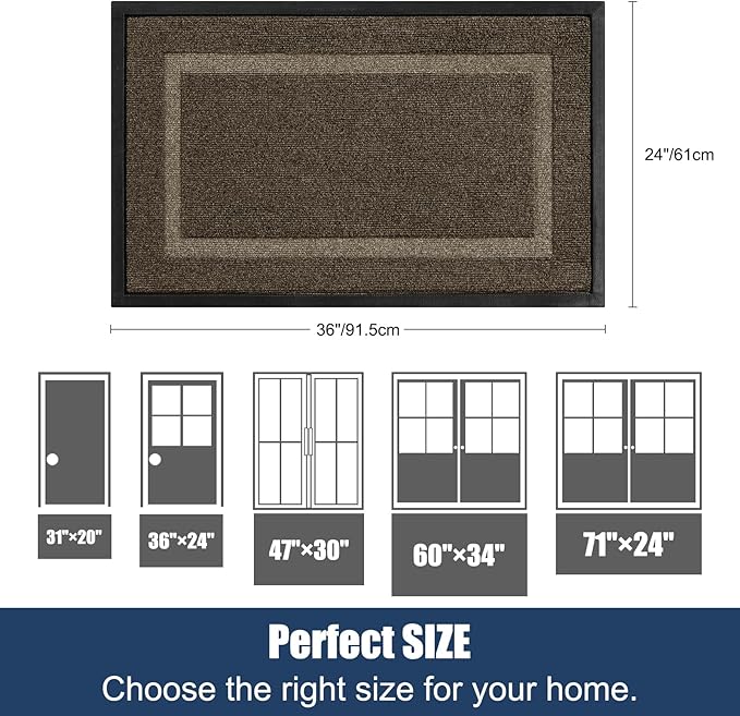 Large Front Door Mat Outside Entrance Indoor Doormat, 36" x 24" Outdoor Mats For Patio Waterproof, Outdoor Door Mats For Outside Entry, Indoor Rugs for Entryway, Sturdy Natural Rubber Entry Mat, Begie