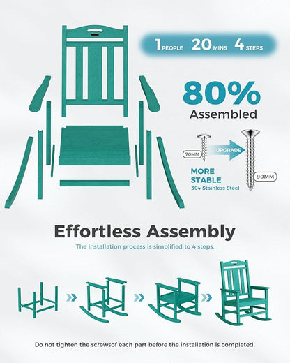 Oversized Outdoor Rocking Chairs Set of 3, 380lbs Heavy-Duty Large Patio Rocker - Image 8
