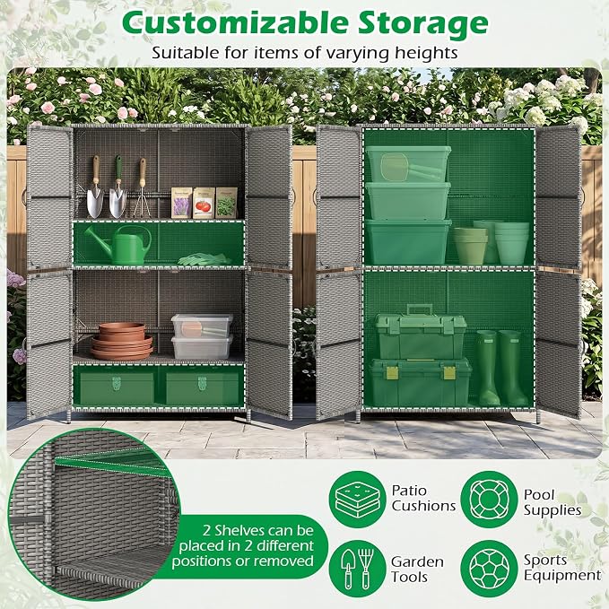 Tangkula Rattan Outdoor Storage Cabinet, Patiojoy Outdoor Cabinet - Image 3