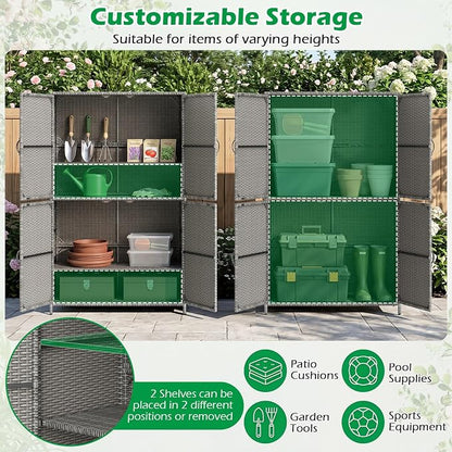 Tangkula Rattan Outdoor Storage Cabinet, Patiojoy Outdoor Cabinet - Image 3