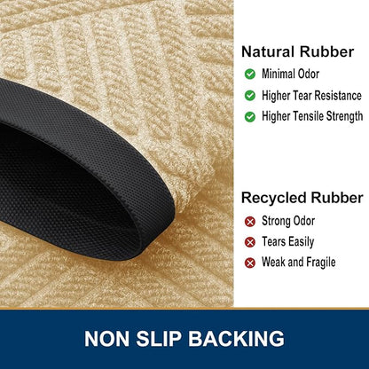 Smiry Front Door Mat Outside Entrance, Heavy Duty Outdoor Indoor Natural Rubber Doormat, Non Slip, Trap Dirt and Moisture, Easy Clean, Low Profile Patio Porch Entryway Mat, 59x23, Beige