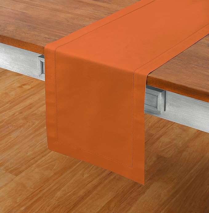 Solino Home Cotton Linen Pumpkin Table Runner 72 Inches Long - Hemstitch Table Runner 14 x 72 Inch for Dresser, Dining