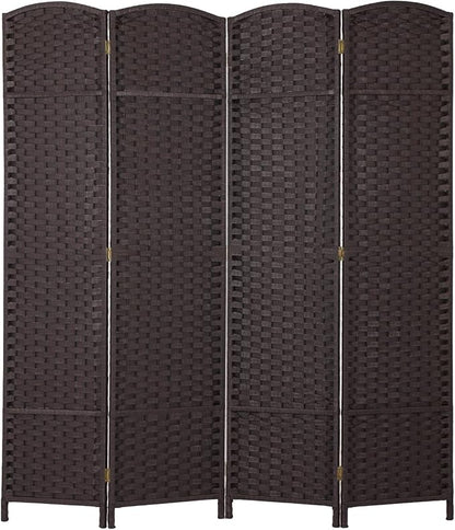 FDW Room Divider 4 Panel Screen 5.6 Ft Tall Partition Privacy Screens Folding Room Separation Free Standing Waterproof Wood Frame Wall Divider, Dark Brown