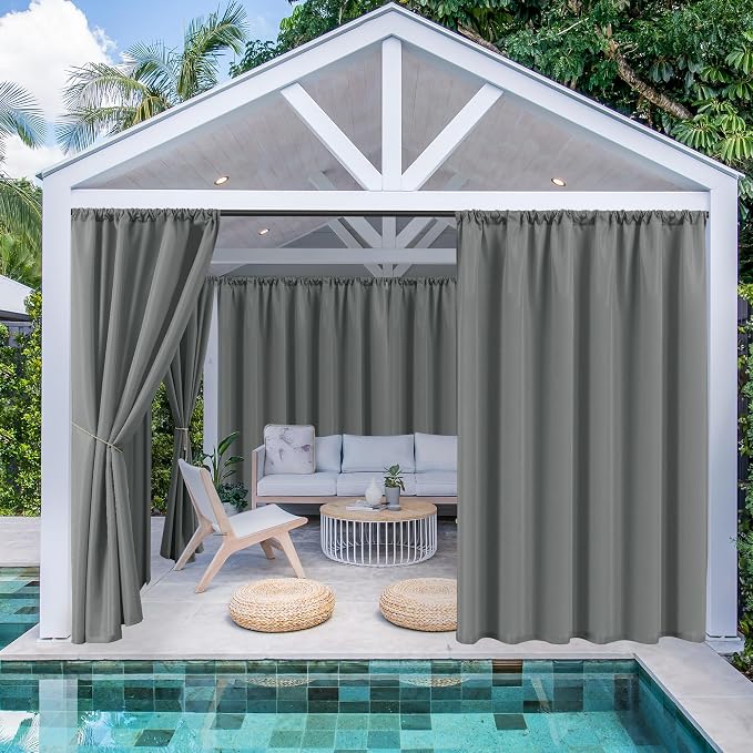 Outdoor Curtains for Patio Waterproof Rod Pocket 6 Pcs 54x84 Inch Grey | - Image 2