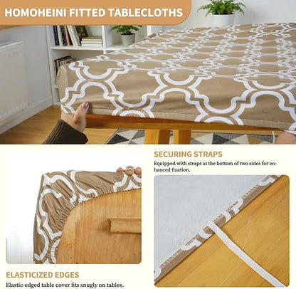 Rectangle Picnic Table Cloth, Elastic Waterproof Fitted Vinyl Tablecloths for 4 Foot Tables, Wipeable Flannel Backed Table Covers for Dining, Camping, Outdoor(Khaki,24"x48")