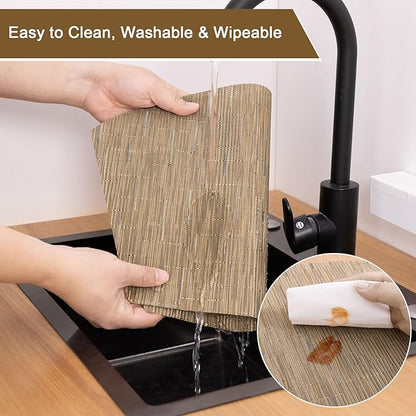 SHACOS Wedge Shape Placemats Set of 4 Woven Vinyl Round Table Placemat Curved Place Mats Wipe Clean Dining Table Mats Home Table Decor (4, Tan)