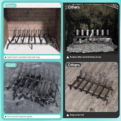 30-Inch Fireplace Grate, Heavy Duty 8-Bar Log Rack Holder Made of Solid Round Steel for Indoor/Outdoor Fire Pits, Wood Stoves & Kindling Tools