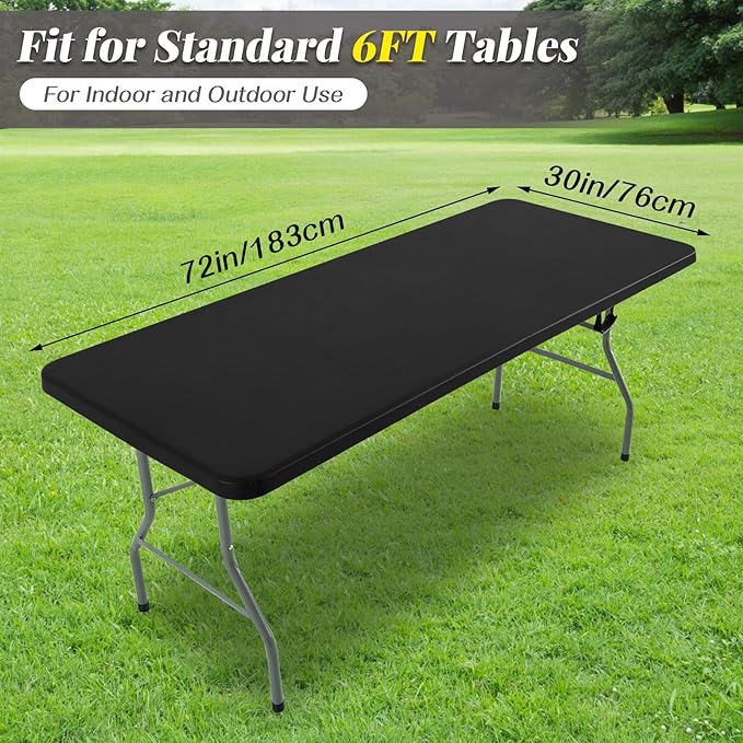 LURKA Rectangle PU Leather Table Cover/Tablecloth with Elastic Fitted Edge – Waterproof, Oil-Proof, Scratch-Resistant, Wipeable Protector for Dining, Kitchen, Outdoor Picnic, Party (Black, 6FT)