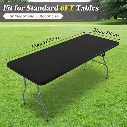 LURKA Rectangle PU Leather Table Cover/Tablecloth with Elastic Fitted Edge – Waterproof, Oil-Proof, Scratch-Resistant, Wipeable Protector for Dining, Kitchen, Outdoor Picnic, Party (Black, 6FT)