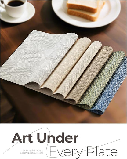 Leetaltree White Placemats Set of 6 - Heat Resistant Non-Slip Place mats for Dining Table, Washable Durable PVC Vinyl Woven Table Mats（White Circle, 6）