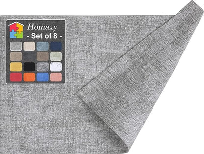Homaxy Faux Leather Heat Resistant Placemats for Dining Table Set of 8, Waterproof Wipeable Washable PU Table Mats, Easy to Clean Anti-Slip Place Mats, 11.8" x 17", Light Grey