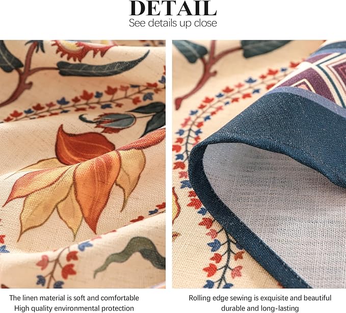 Vintage French Small Square Tablecloth,Linen Durable Tablecloth with Rose and Cornflower Pattern,Decorative Table Cover for Kitchen,Dining,Thanksgiving,Living Room,55" × 55"-Lanae