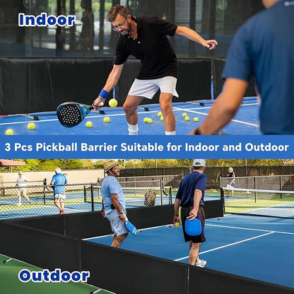 Pickleball Ball Barriers 3 Pack - Court Dividers for Pickleball Courts, Portable Black Barriers for Ball Containment and Court Division