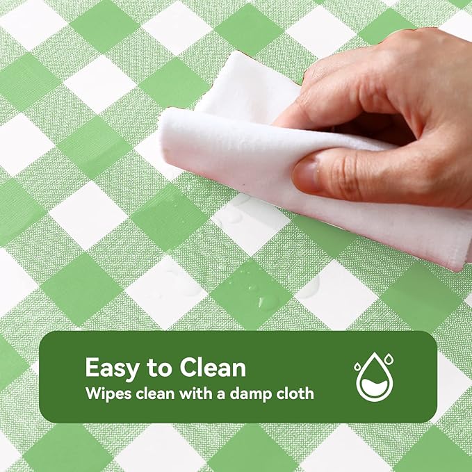 Romanstile Rectangle Vinyl Tablecloth, 100% Waterproof Buffalo Gingham Plastic Table Cloth, Heavy Duty Wipeable Checkered Table Covers for Outdoor, Camping, Picnic, Patio - 54 x 108, Light Green