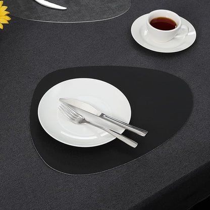 Placemats and Coasters, Washable Reversible Placemats Round Faux Leather Wipeable Place Mats Non Slip Heat Resistant Indoor Outdoor Table Mats (Set of 6, Gray Black)