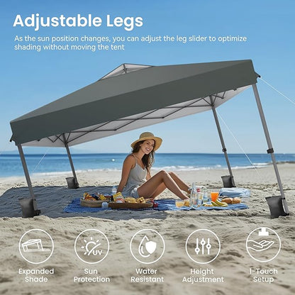 PHI VILLA 10x10ft 1-Person Setup Pop Up Canopy Tent Instant Portable Shelter w/ 1-Button Push, Case, 4 Weight Bags - Gray