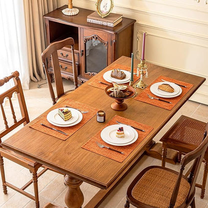 KXN Placemats Set of 6, Dual-Layer Thickened Faux Linen Table Mats, Heat Resistant & Wrinkle-Free, Machine Washable Cloth Place Mats for Kitchen Dining Indoor Outdoor (Orange)