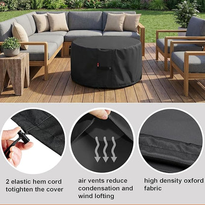 SheeChung Round Gas Fire Pit Cover-Fits 27”-30“ Solo Stove Yukon,Waterproof 600D Heavy Duty Outdoor Fire Bowl Cover,Weather Resistant Smokeless Fire Pit Cover for Backyard Porch Deck Camping-30"Dx12"H