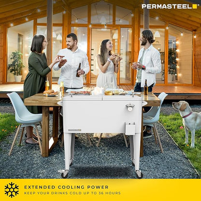 Permasteel 80 Quart Party Cooler, Rolling Ice Chest with Wheels and Handles for Indoor Outdoor Patio