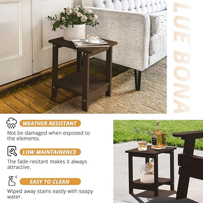 LUE BONA Adirondack Outdoor Side Table, 2-Tier Dark Brown HDPS Patio End Table Weather Resistant,Outdoor Morden Side Table for Patio, Pool, Porch