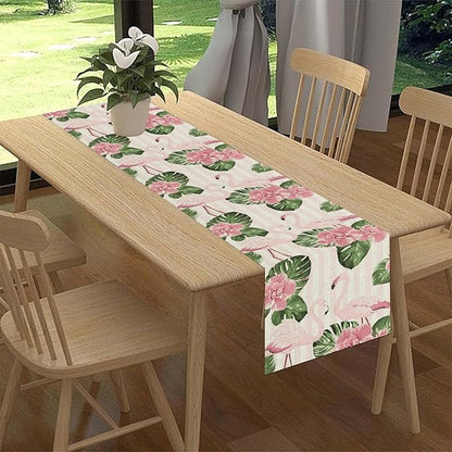 Tropical Table Runner,Retro Flamingo Hawaii Summer Palm Leaves Flower Stripes Table Center Decor for Family Kitchen Living Room Outdoor Farmhouse Party Table Decorations, 13"x108"