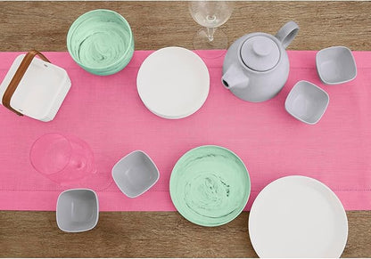 Solino Home Linen Table Runner 36 Inches - 100% Pure Linen Flamingo Pink Hemstitch Table Runner 14 x 36 Inch Ideal for Dresser and Coffee Tables, Valentines, Spring, Easter - Classic Hemstitch