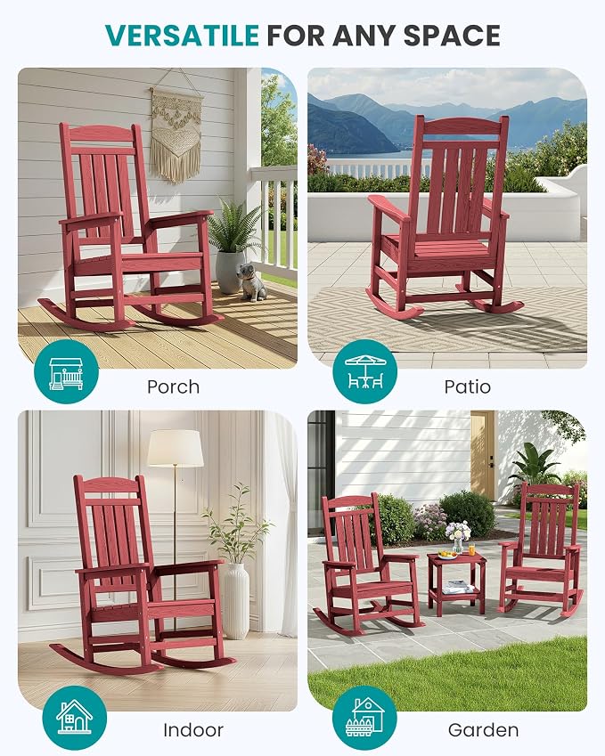 SERWALL Outdoor Rocking Chair Set of 2, Oversized Patio Rocking Chair, Porch - Image 9