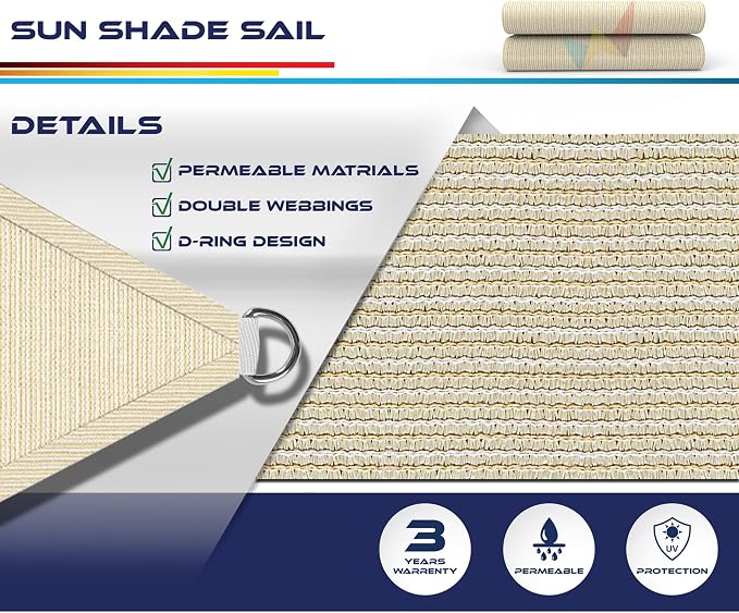 Windscreen4less 25' x 25' x 25' Sun Shade Sail Triangle Outdoor Canopy Cover UV - Image 3