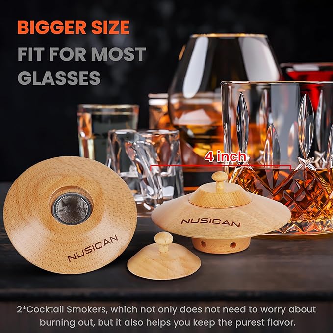 Cocktail Smoker Kit with Torch, 6 Flavors Wood Chips for Whiskey and Bourbon, Old Fashioned Smoker Kit for Infused Cocktail, Cheese, Salad and Meats, Gifts for Men, Dad and Boyfriend (No Butane)