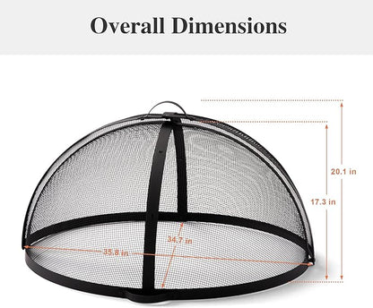 SUNCREAT Heavy-Duty Fire Pit Screen, Steel Mesh Round Spark Screen with Handle, 35 Inch