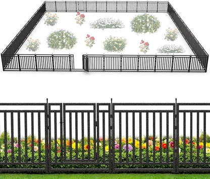 Garden Fence 40in (H) x 108ft (L), 42 Panels + 6 Gates, Durable Outdoor Yard Barrier, Secure Garden Fencing Weather-Resistant Fence Ideal for Pets, Privacy & Decoration, Black Silver