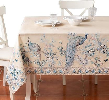 Maison d' Hermine Premium Table Cloth Rectangle Table 100% Combed Cotton 90 x 70 Inches Tablecloth Reusable Decorative for Dining Room Farmhouse Party Festive Wedding - Peacock Utopia - Sandy Beach