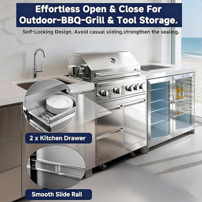BODEGA Outdoor Kitchen Cabinets for Built-in BBQ Grill with 2 Drawers and Propane Tank Storage, Stainless Steel Outdoor Kitchen Drawer Suitable for 30 Inch Propane Grills.