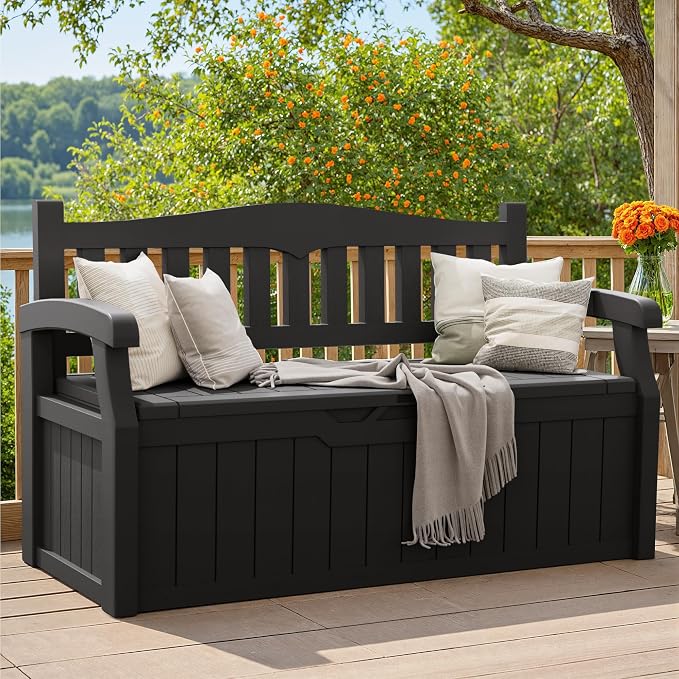 Greesum 80 Gallon Deck Box Storage Bench, Patio Furniture, Dark Black | Lockable by BuynowfromGreesum
