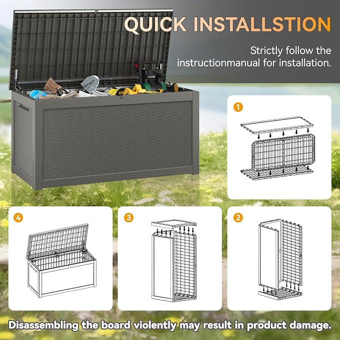 330 Gallon Outdoor Storage Box, Resin Large Deck Box Outdoor Waterproof Storage - Image 7