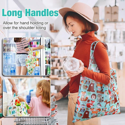 Eccliy 24 Pieces Reusable Grocery Bags Polyester Shopping Bags for Groceries Multi Colors Reusable Foldable Shopping Tote(Animal Style)