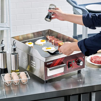 EGGKITPO 14 Inch Electric Griddle, Non-Stick Flat Top Grill Commercial Electric Countertop Griddles Stainless Steel Adjustable Temperature Control 90℉-575℉ for Home or Restaurant Use