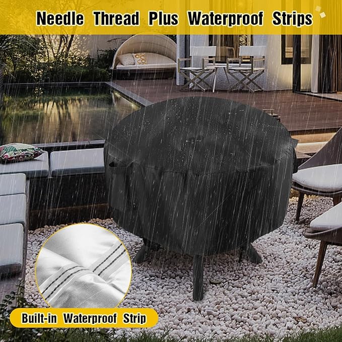 POMER Patio Fireplace Cover, Round Fire Pit Cover for 30 Inch Outdoor Fireplace Waterproof Heatwave Fire Bowl CoverRound -30" D x 44"H