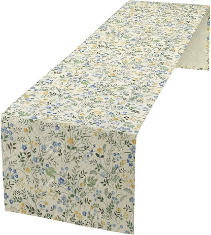Rustic Flower Table Runner, Spring Sage Green Eucalyptus Leaves Watercolor Floral Flower Plant Leaves Print Table Cover for Dinning Holiday Home Picnic Party Decor, 13x120inch