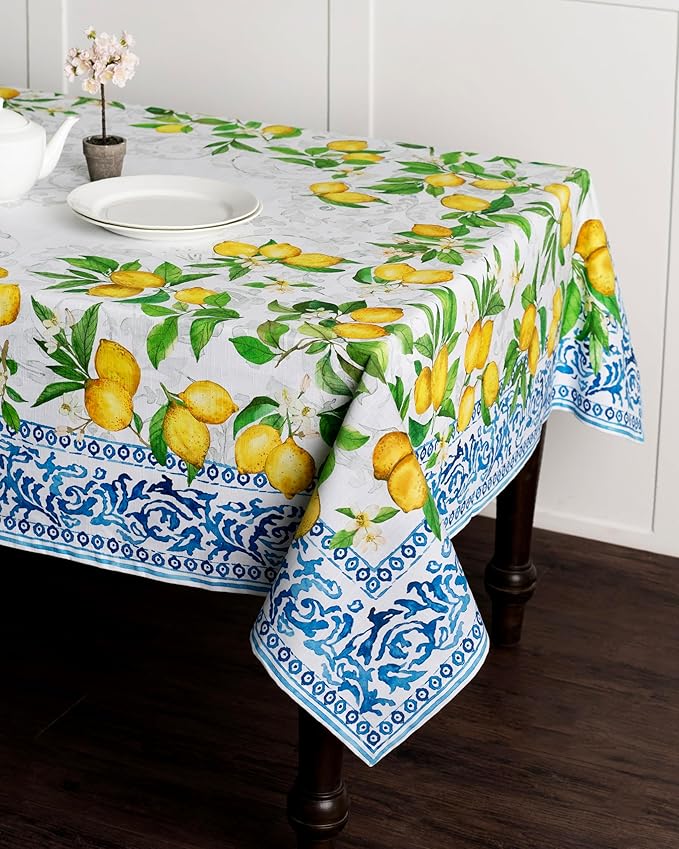 Maison d' Hermine Table Cloth Rectangle Table 100% Cotton 70 x 90 Inches Tablecloth Reusable Decorative Everyday Use for Dining Room, Farmhouse, Home, Party, Festive & Wedding Spring Summer - Cedrat